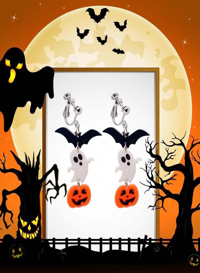 Modpide Acrylic Halloween Clip on Earrings Pumpkin Ghost Clip on Earrings Bat Earrings Halloween Jewelry Holiday Earrings (bat) - Image 3